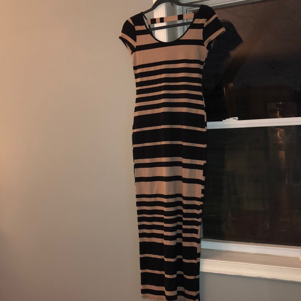 Maxi Pale Pink and Black Striped Dress